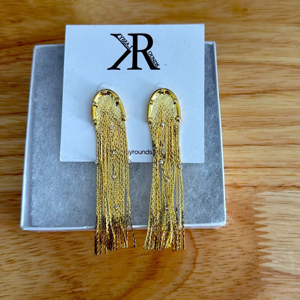Klassy Rounds Gold Horshoe Fringe w/Crystals Earrings NWT-For your Cowgirl Era